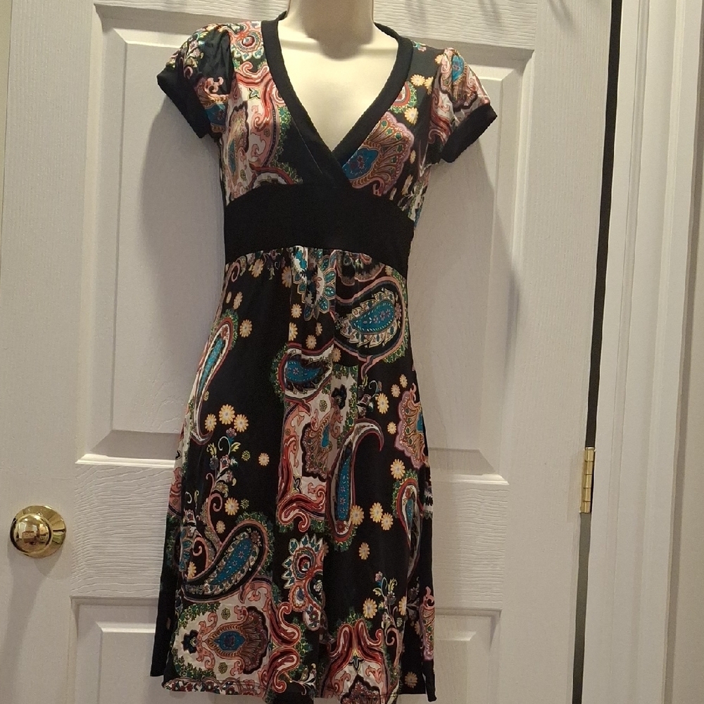 Paisley Print V-Neck Dress